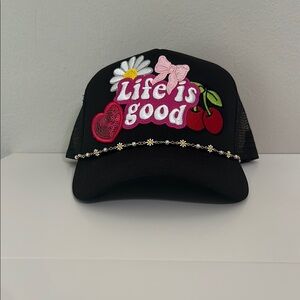 Life Is Good Black and Red Embroidered Hat